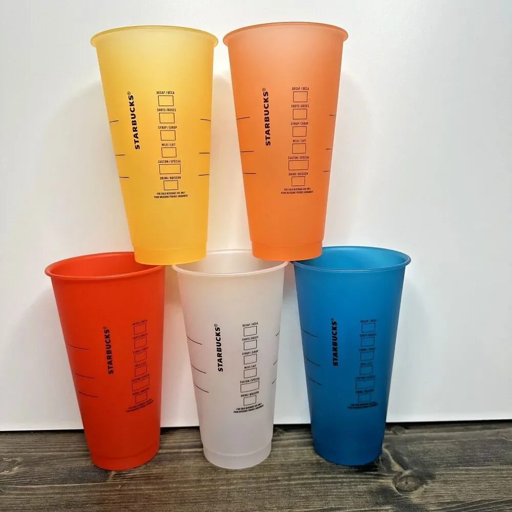 5 Starbucks Summer 2020 Collection Retro Cold Cups‎ 24oz Reusable Plastic NO LID